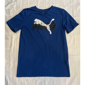 PUMA Activewear T Shirt Youth L (14-16) Royal Blue Casual Word Puma Shape Logo